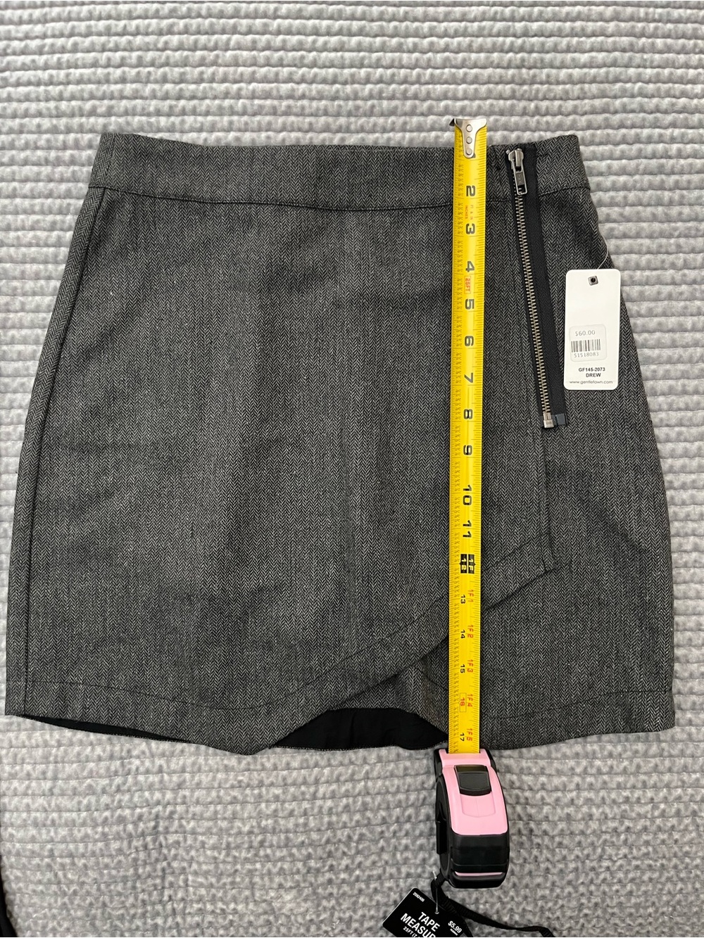 Gray Mini Skirt with Asymmetrical Hem and Side Zip- NEW WITH TAGS- Small